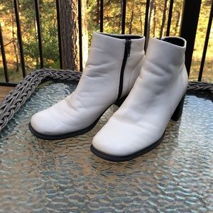 Cream colored leather ankle boots